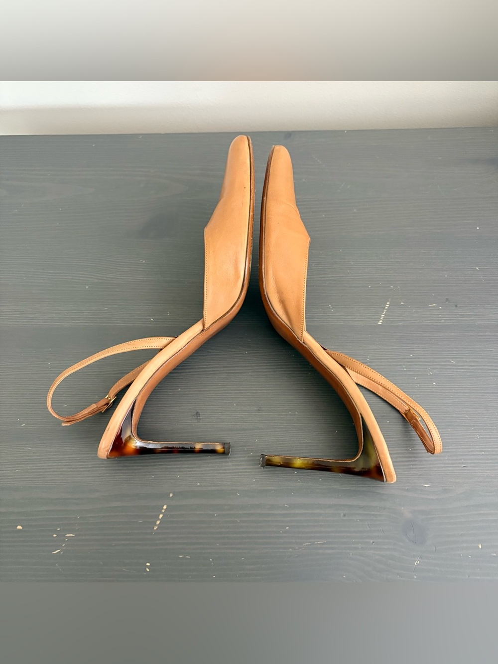 Ralph Lauren Slingback Tortoise Heels Leather Shoes Tan US 9 - Picture 10 of 14